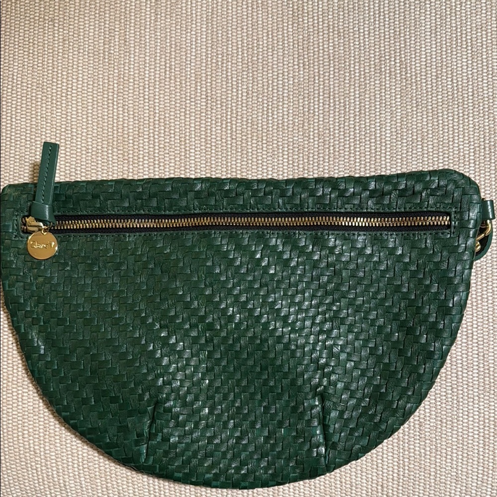 Clare V Green Woven Shoulder Bag with Gold Detail